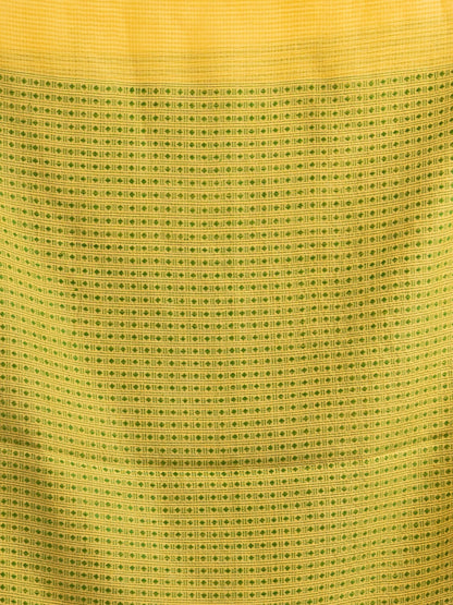 Women's Yellow resham cotton kota check all over Buti jacquqrd Pallu handwoven saree