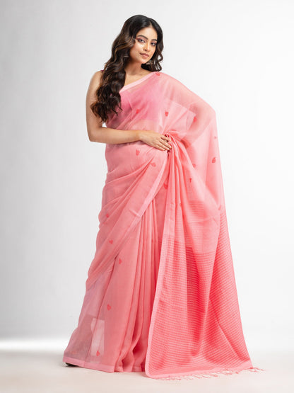 Women's Quartz Pink resham cotton kota check all over Buti jacquqrd Pallu handwoven saree