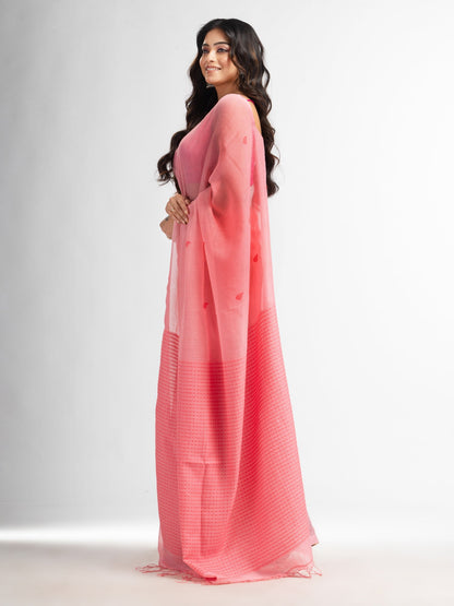 Women's Quartz Pink resham cotton kota check all over Buti jacquqrd Pallu handwoven saree