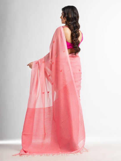 Women's Quartz Pink resham cotton kota check all over Buti jacquqrd Pallu handwoven saree