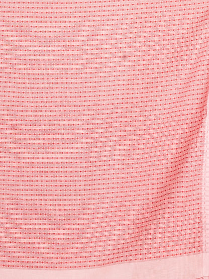 Women's Pink salt resham cotton kota check all over Buti jacquqrd Pallu handwoven saree