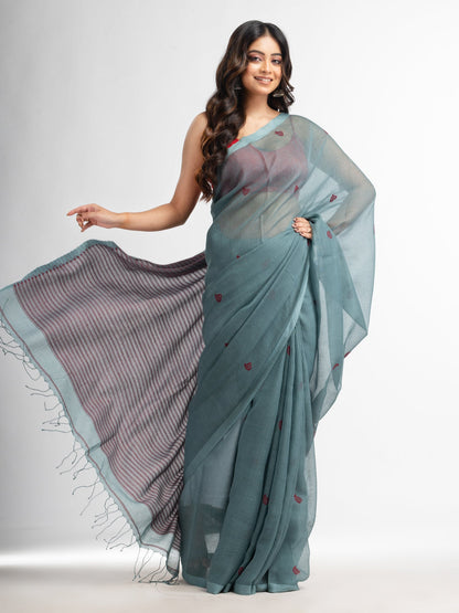Women's Goofy Grey resham cotton kota check all over Buti jacquqrd Pallu handwoven saree
