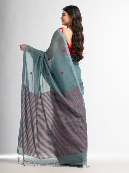 Women's Goofy Grey resham cotton kota check all over Buti jacquqrd Pallu handwoven saree