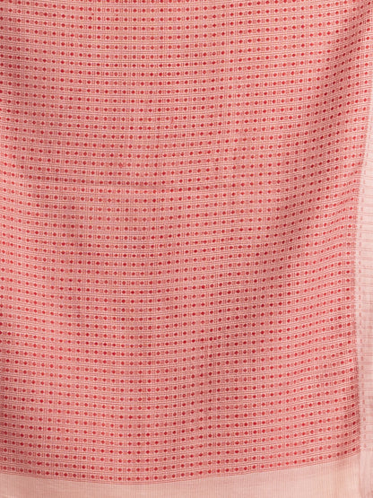 Women's Crystal pink resham cotton kota check all over Buti jacquqrd Pallu handwoven saree