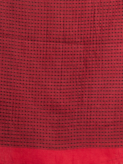 Women's Red resham cotton kota check all over Buti jacquqrd Pallu handwoven saree