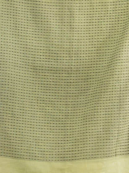 Women's Green resham cotton kota check all over Buti jacquqrd Pallu handwoven saree
