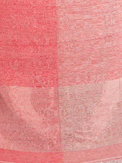 Women's Red tissue linen multi colour pallu handwoven saree
