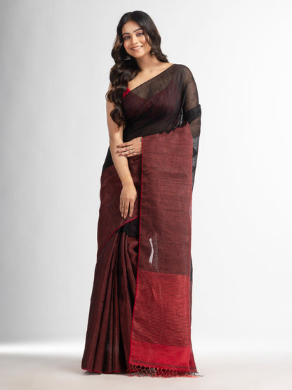 Women's Black tissue linen multi colour pallu handwoven saree