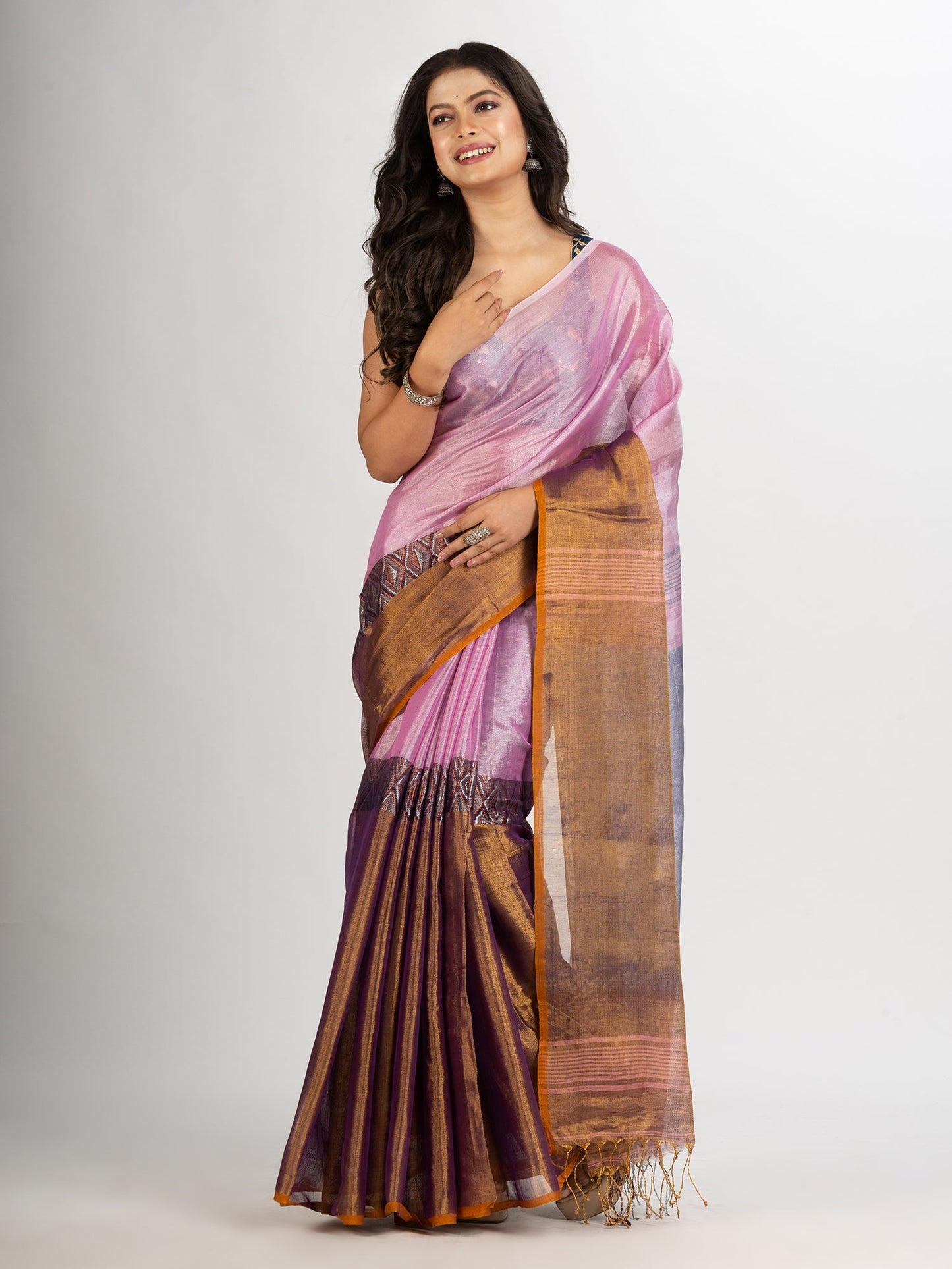 Women's Gold pink Madhumani Jacquard handloom Saree