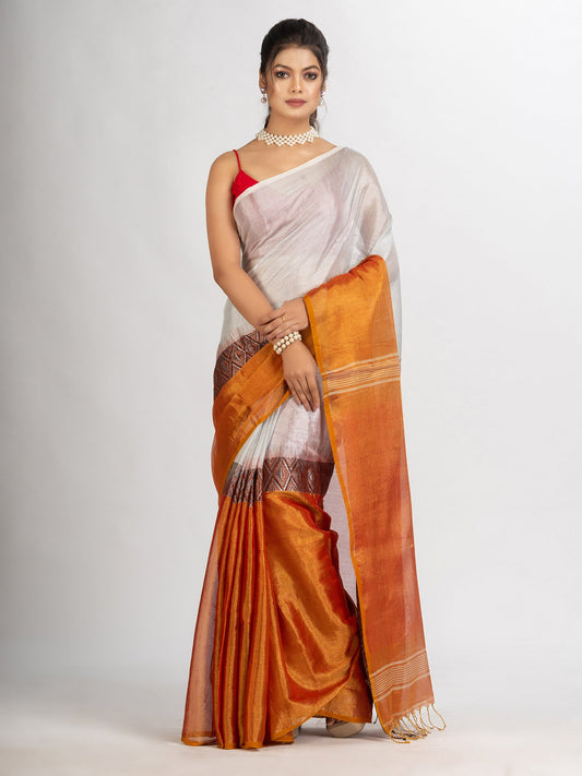 Women's Gold White Zari Cotton Tissue Madhumani Jacquard handloom Saree