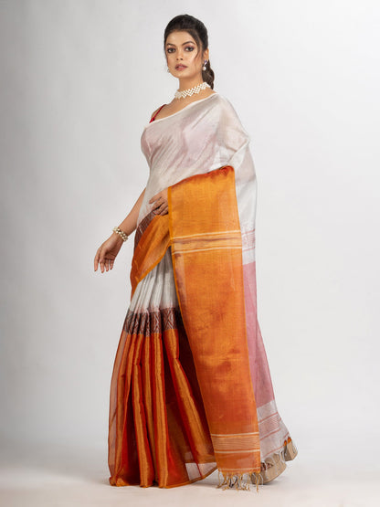 Women's Gold White Zari Cotton Tissue Madhumani Jacquard handloom Saree