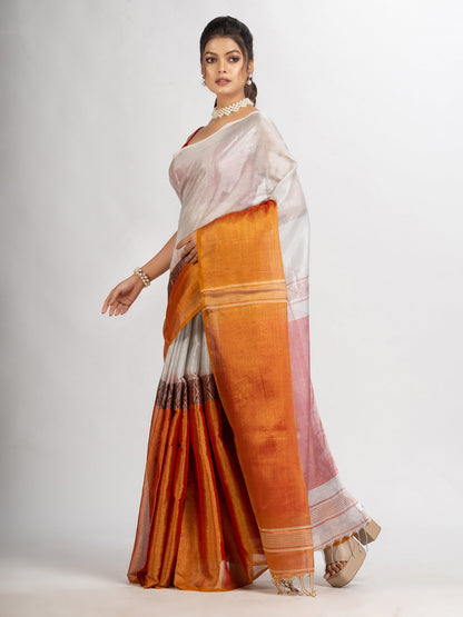 Women's Gold White Zari Cotton Tissue Madhumani Jacquard handloom Saree