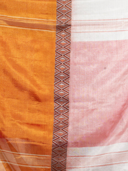 Women's Gold White Zari Cotton Tissue Madhumani Jacquard handloom Saree