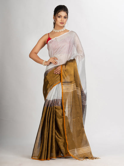 Women's Gold White Zari Cotton Tissue Madhumani Jacquard handloom Saree