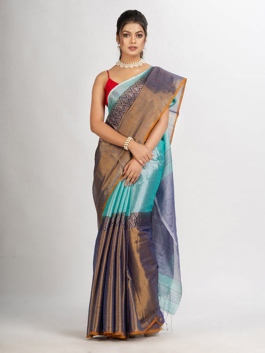 Women's Gold Firoja Zari Cotton Tissue Madhumani Jacquard handloom Saree