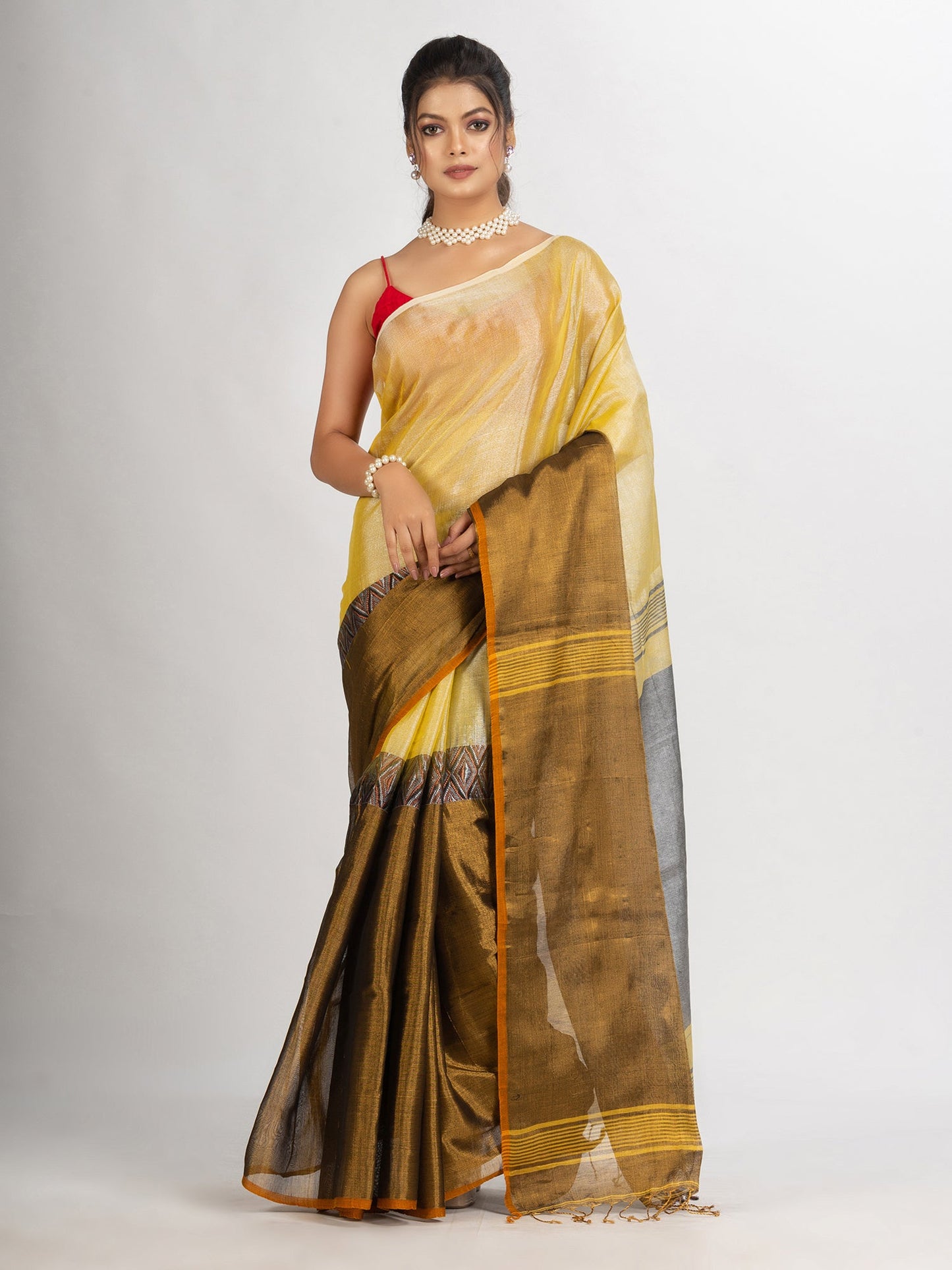 Women's Gold Jungle Zari Cotton Tissue Madhumani Jacquard handloom Saree