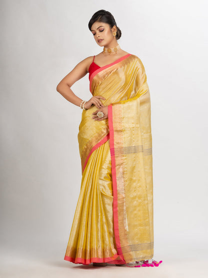 Women's Chiku Colour Zari Cotton Tissue Jacquard Border handloom handloom Saree
