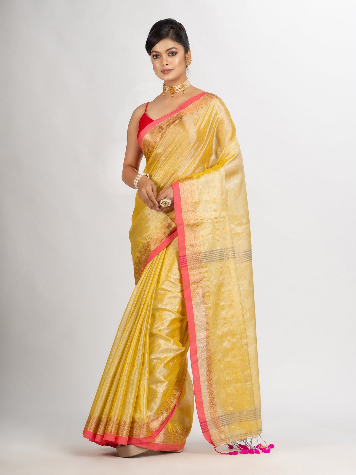 Women's Chiku Colour Zari Cotton Tissue Jacquard Border handloom handloom Saree