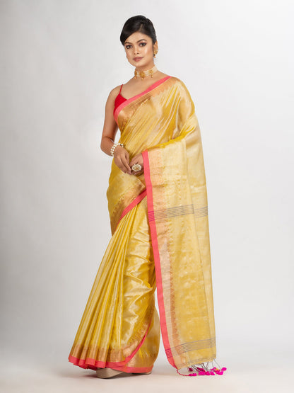 Women's Chiku Colour Zari Cotton Tissue Jacquard Border handloom handloom Saree