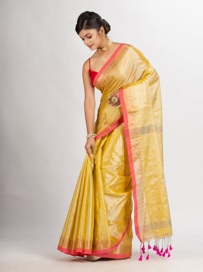 Women's Chiku Colour Zari Cotton Tissue Jacquard Border handloom handloom Saree