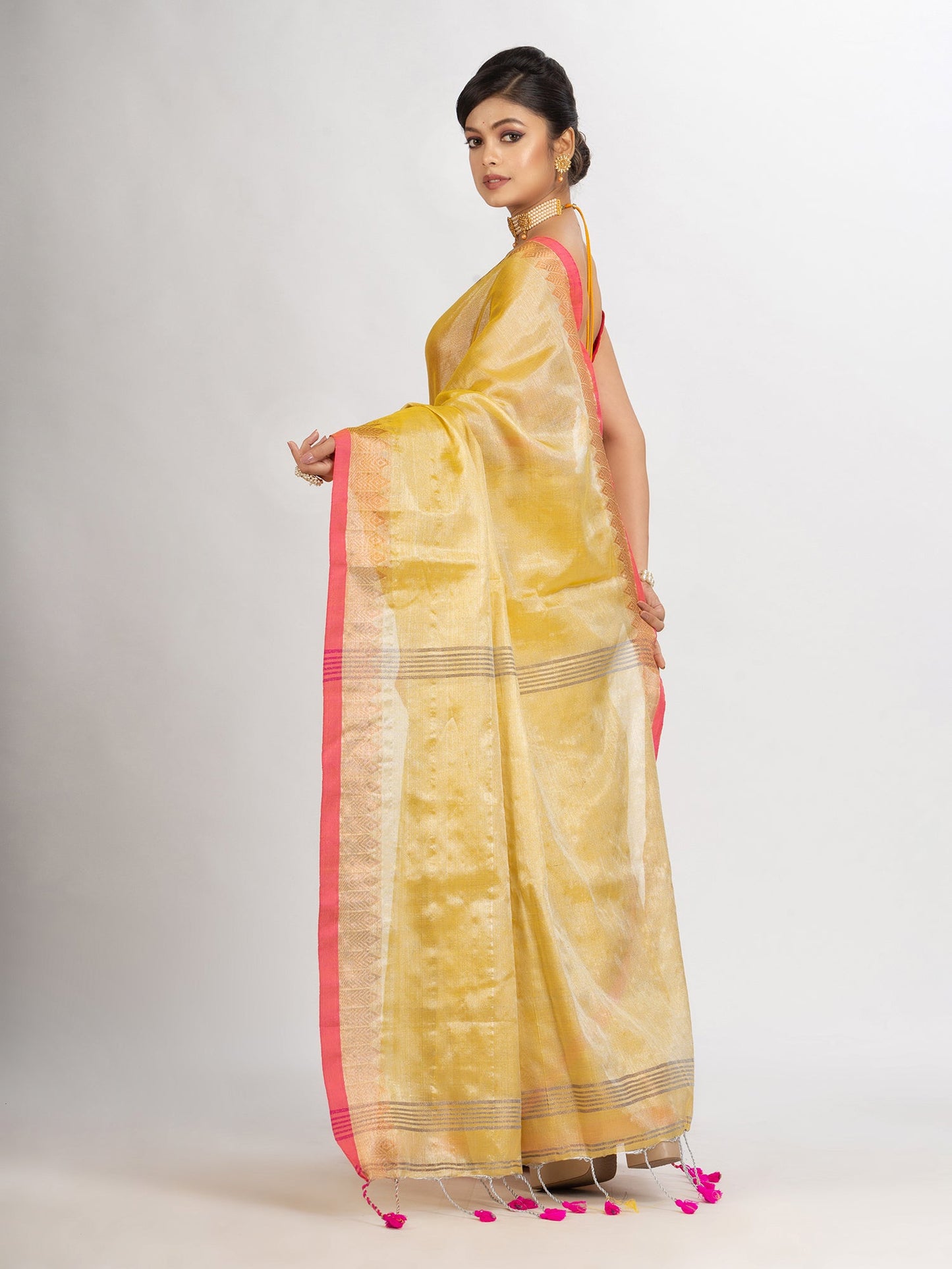 Women's Chiku Colour Zari Cotton Tissue Jacquard Border handloom handloom Saree