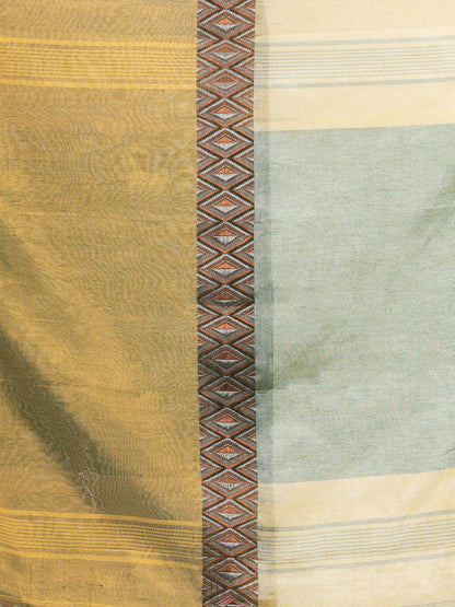 Women's Green And Off White Zari Cotton TissueMadhumani Jacquard handloom Saree