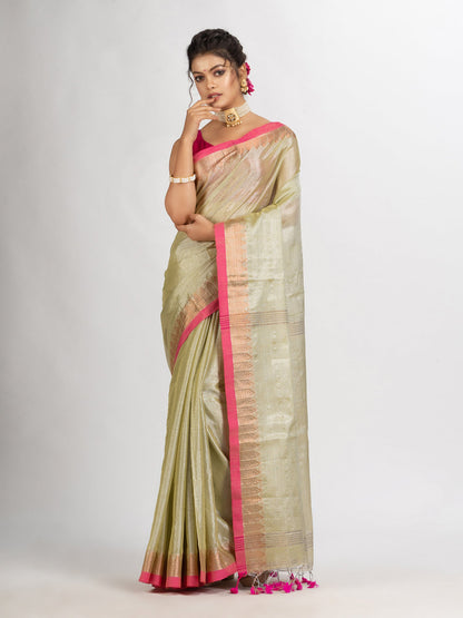 Women's Tasar Cream Zari Cotton Tissue Jacquard Border handloom Saree