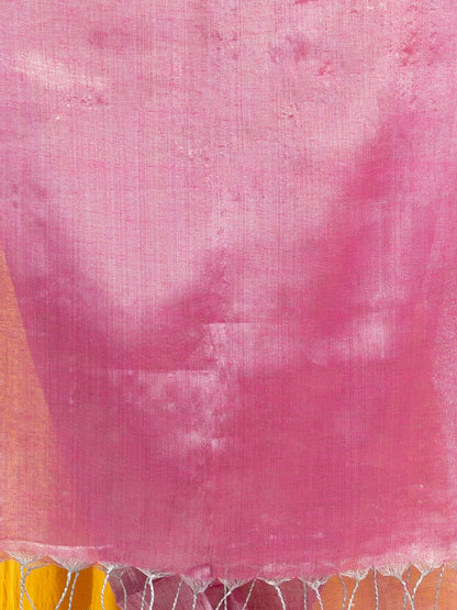 Women's pink tissue cotton solit haif inchi border saree