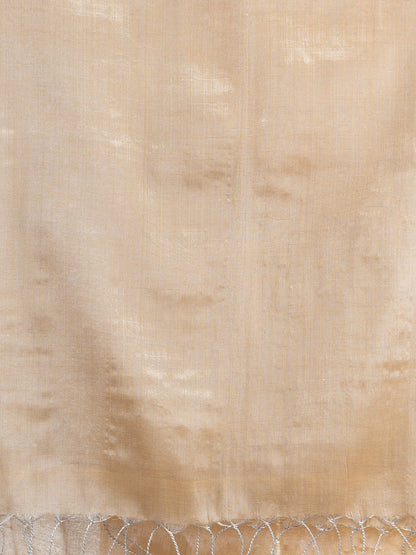 Women's Beige tissue cotton solit haif inchi border saree