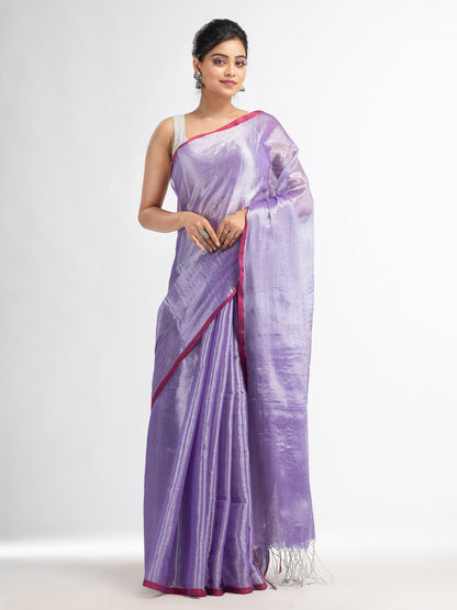 Women's Violet tissue cotton solit haif inchi border saree