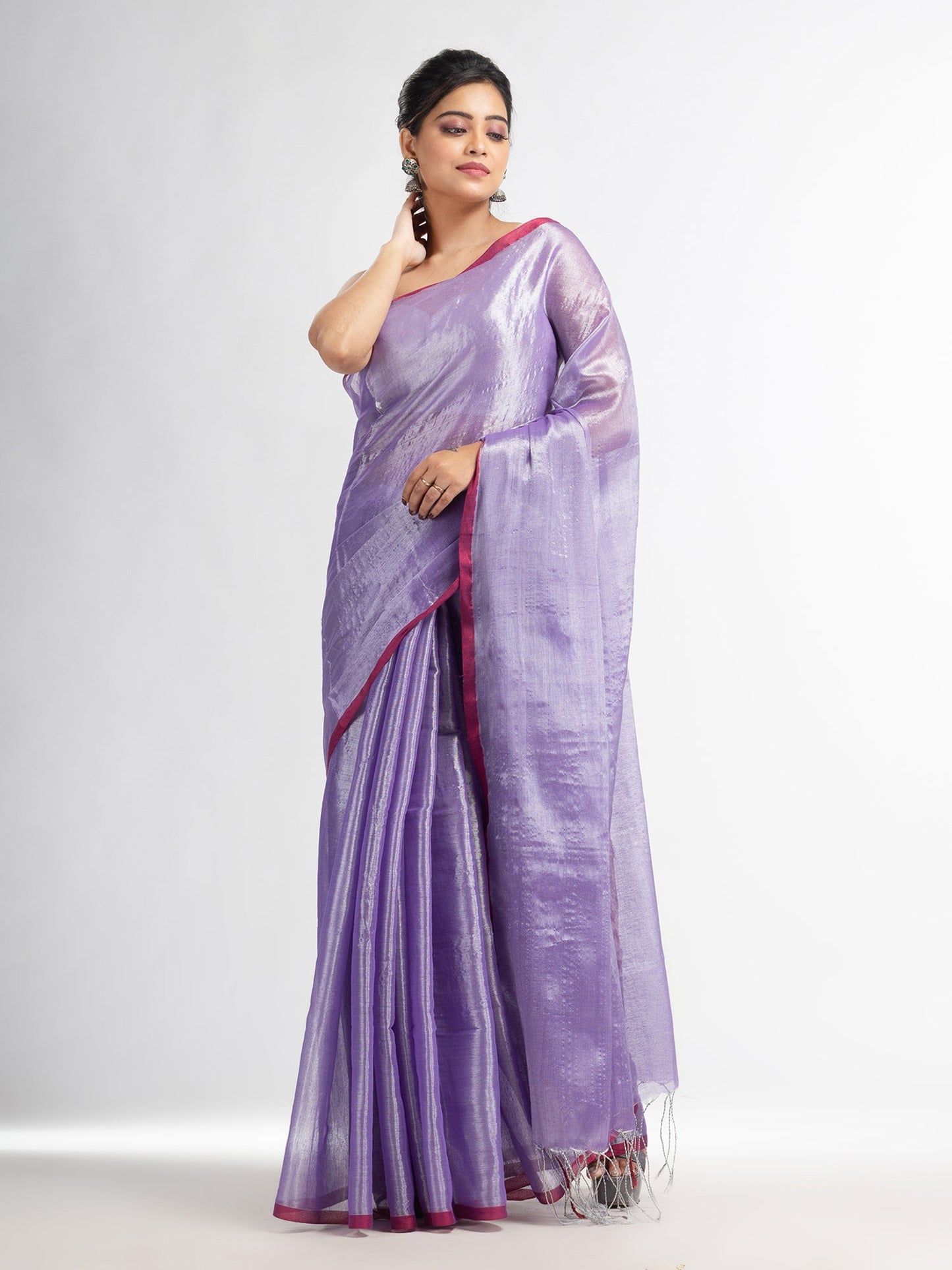 Women's Violet tissue cotton solit haif inchi border saree