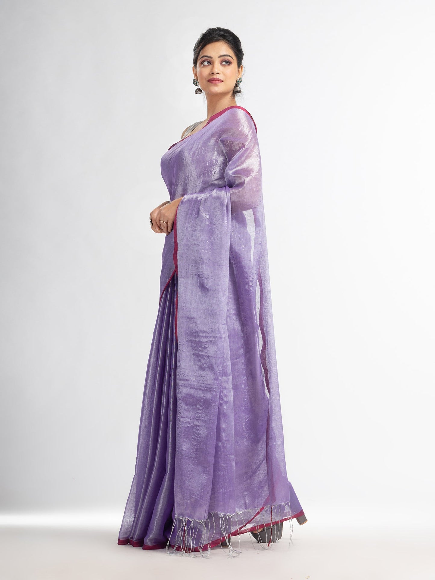 Women's Violet tissue cotton solit haif inchi border saree