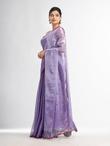 Women's Violet tissue cotton solit haif inchi border saree