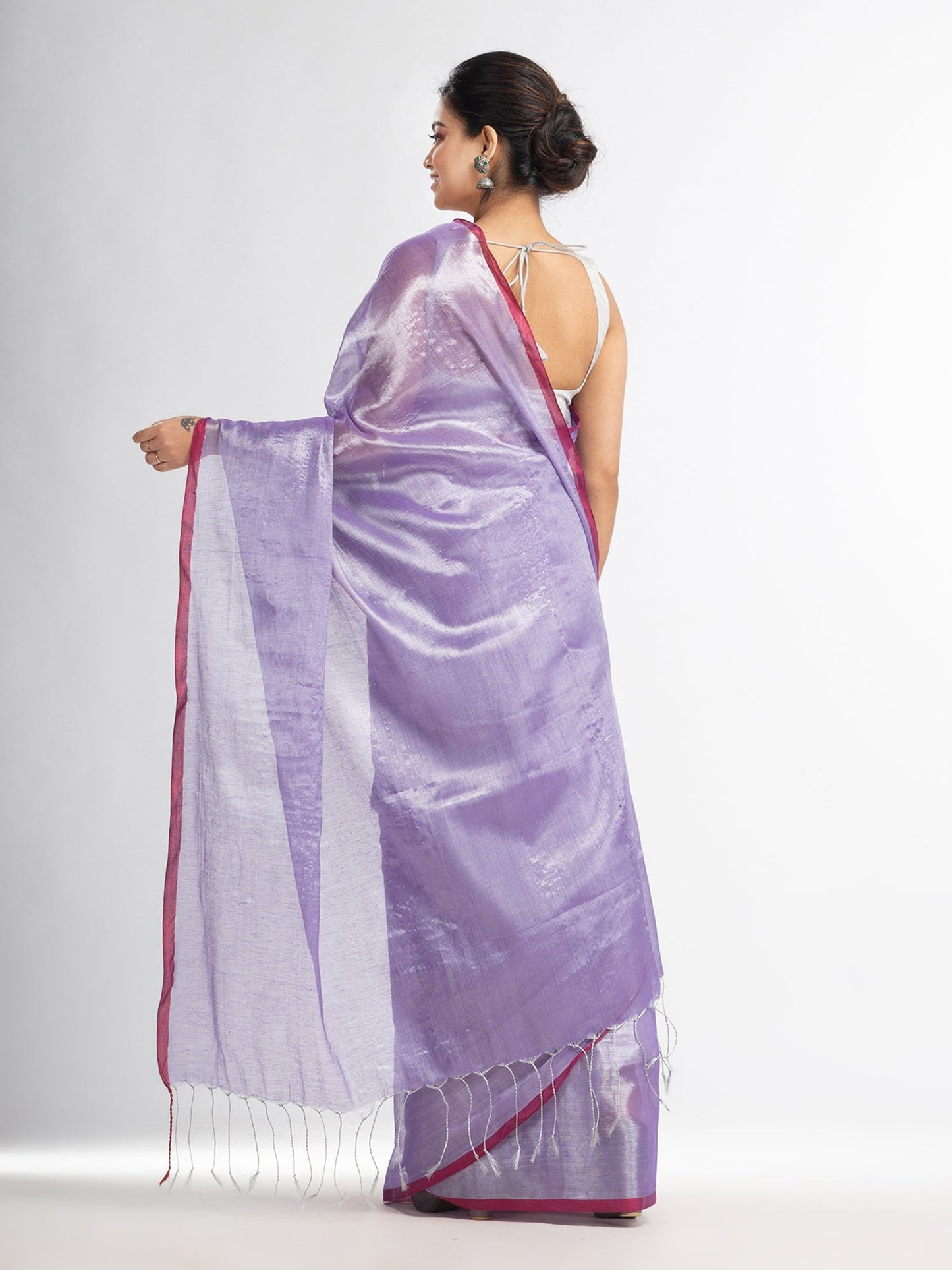 Women's Violet tissue cotton solit haif inchi border saree