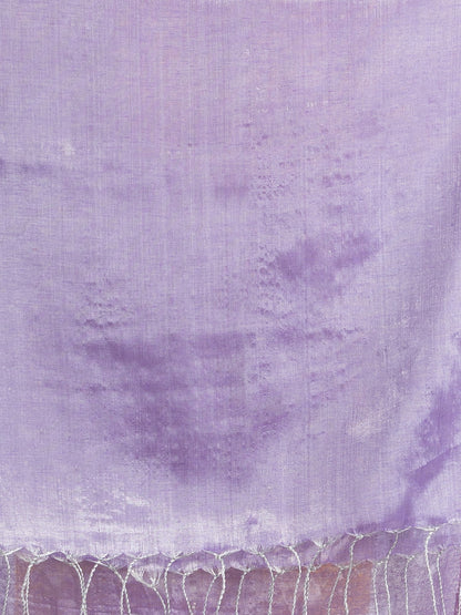 Women's Violet tissue cotton solit haif inchi border saree