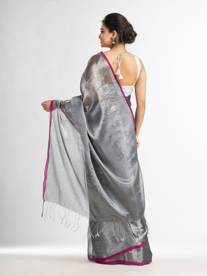 Women's Grey tissue cotton solit haif inchi border saree