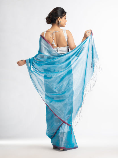 Women's Sky blue tissue cotton solit haif inchi border saree