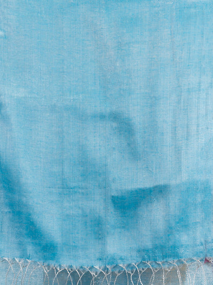 Women's Sky blue tissue cotton solit haif inchi border saree