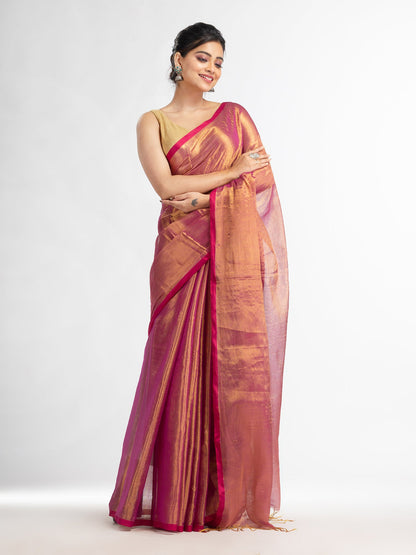 Women's Rani tissue cotton solit haif inchi border saree