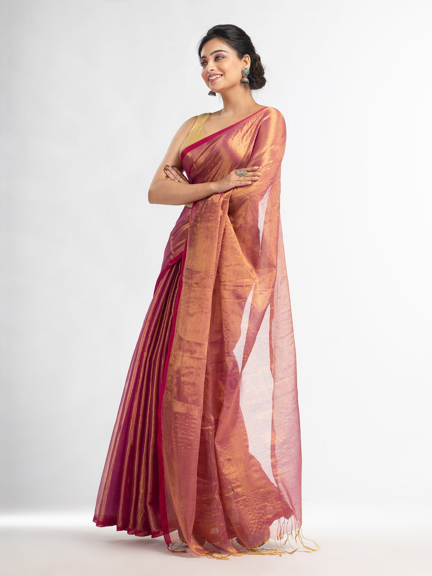 Women's Rani tissue cotton solit haif inchi border saree