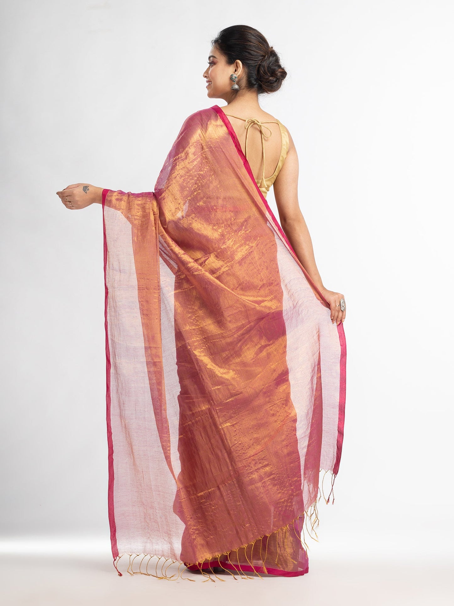 Women's Rani tissue cotton solit haif inchi border saree