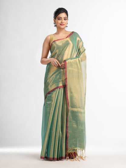 Women's Lce blue tissue cotton solit hafe inchi border saree
