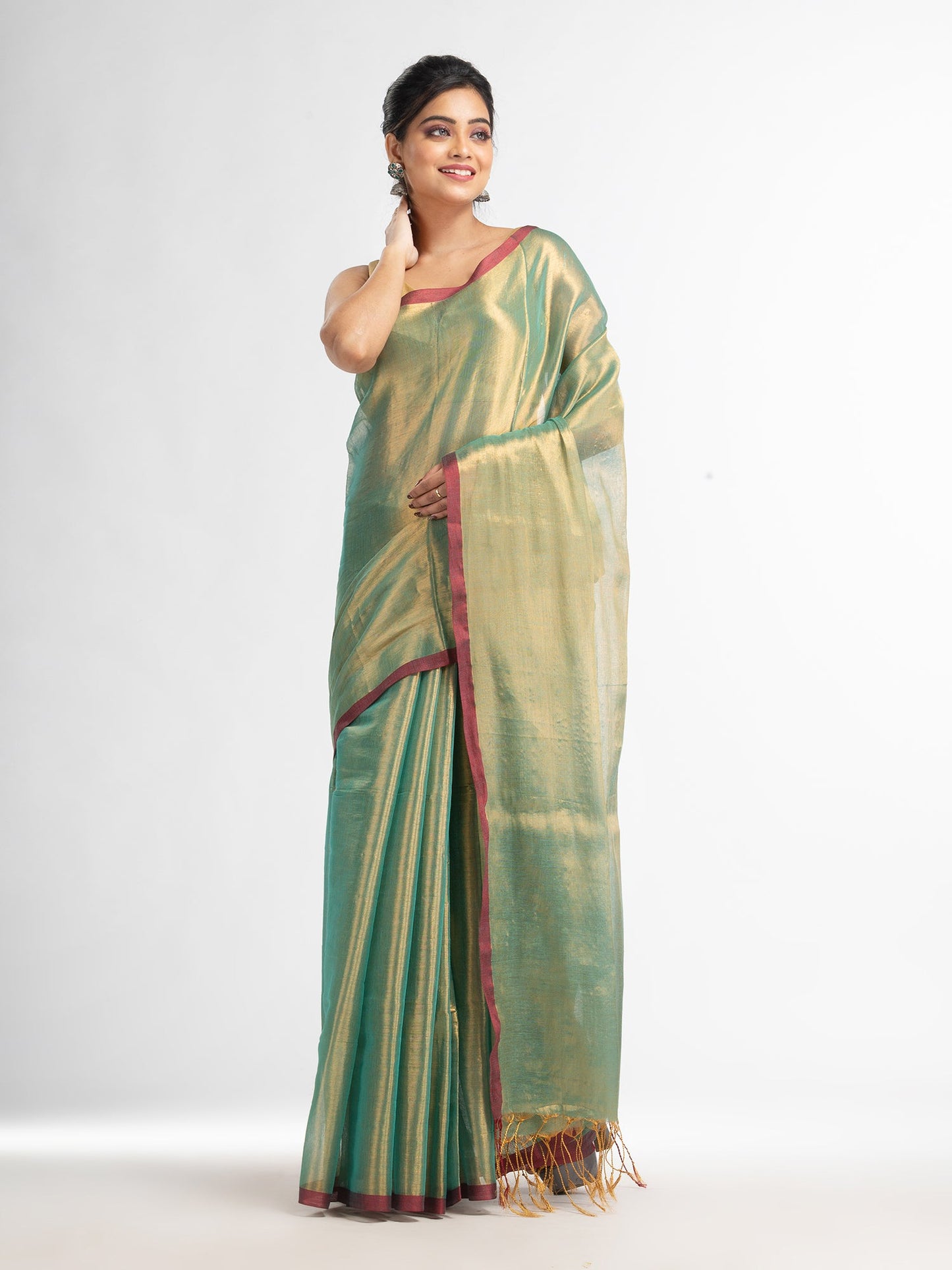 Women's Lce blue tissue cotton solit hafe inchi border saree