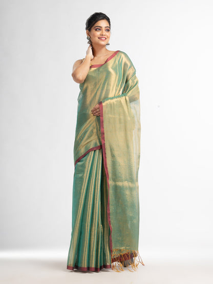 Women's Lce blue tissue cotton solit hafe inchi border saree