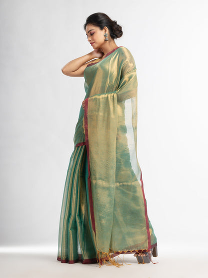 Women's Lce blue tissue cotton solit hafe inchi border saree