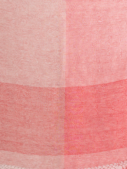 Women's Red all body type check with red pallu handwoven tissue linen saree