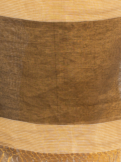 Women's Cream all body type check with black pallu handwoven tissue linen saree