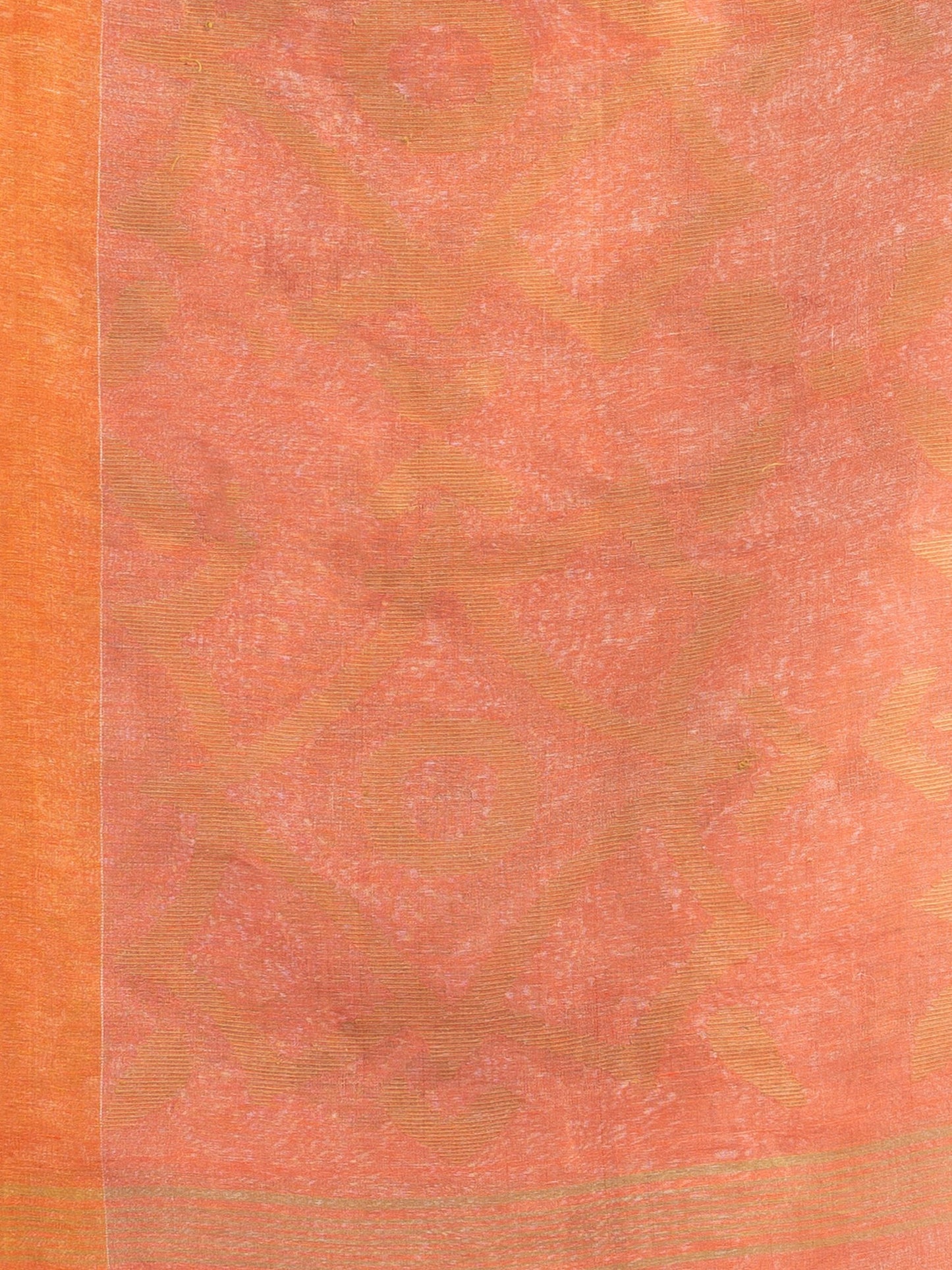Women's Peach linen tissue pallu jamdani temple border handwoven saree