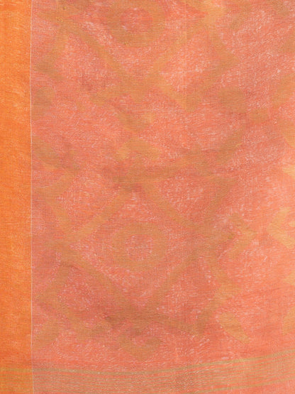 Women's Peach linen tissue pallu jamdani temple border handwoven saree