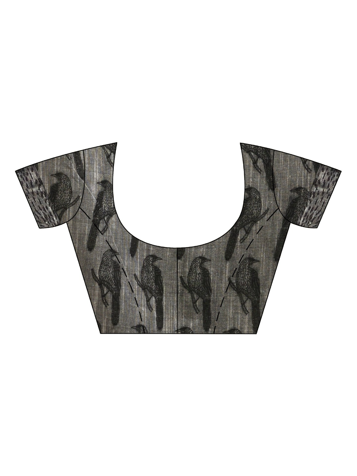 Women's Grey cotton birds Printed Saree